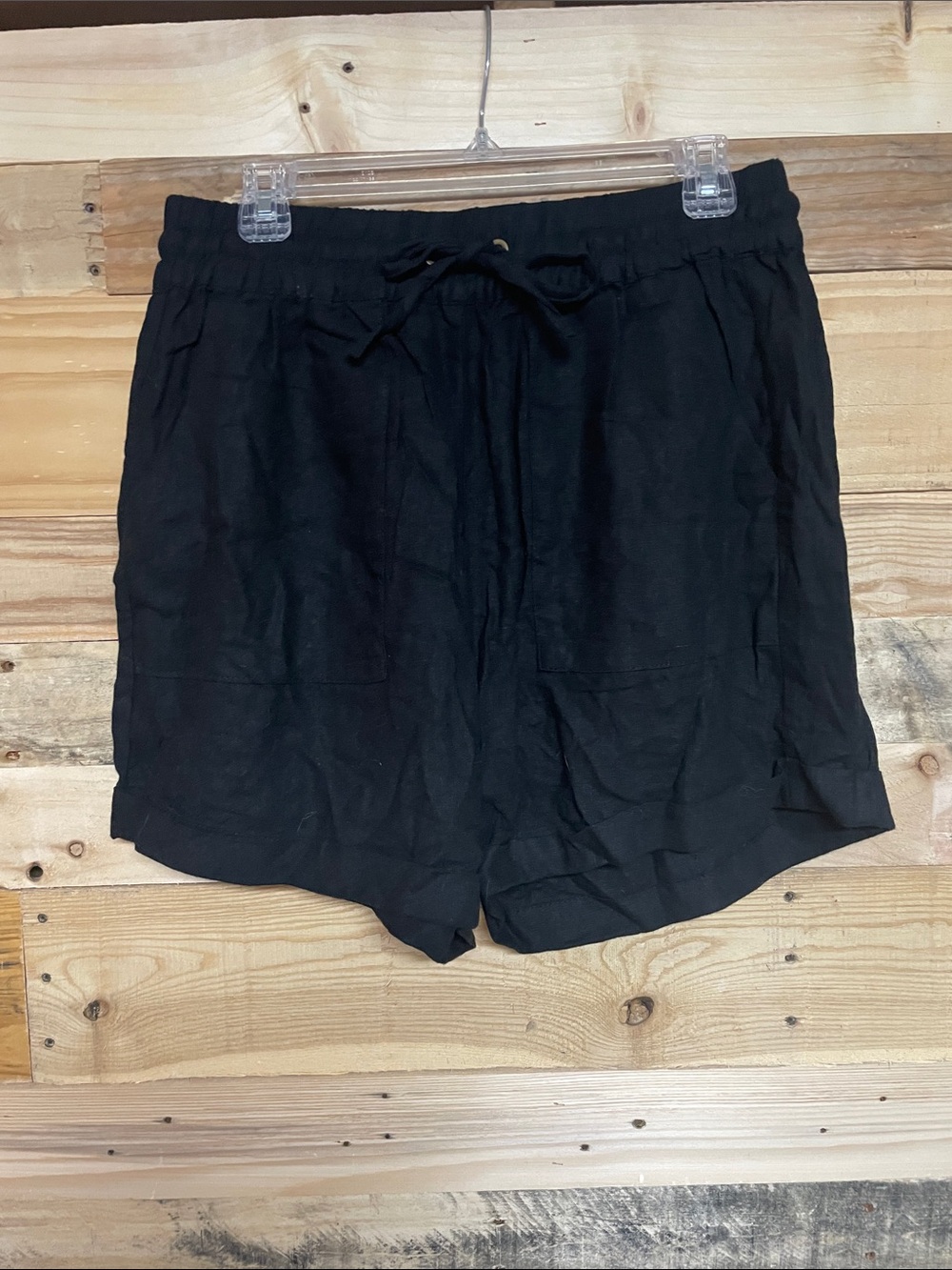 Zenana size XL black elastic high rise waist 5” linen shorts with pockets